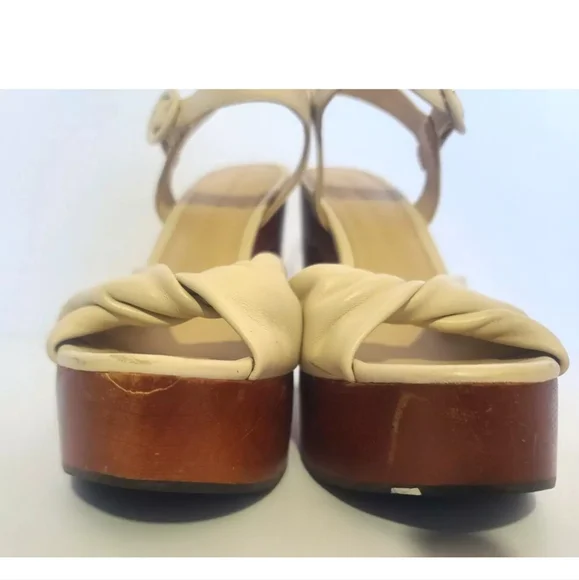 Veronica Beard Designer Cream Leather Gela Platform Heels 5" US 8 - Picture 6 of 10